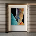 Abstract Wall Art With Colorful Curved Lines Between Wooden Panel Columns