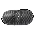 Black And Gray Checkerboard Travel Duffel Bag With Leather Handles And Metal Hardware
