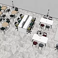 Lounge Area With Various Shaped Tables Colorful Chairs And Marble Floor