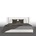 Modern Double Bed Interior With White Frame Brown And White Pillows Gray Blanket 3d model