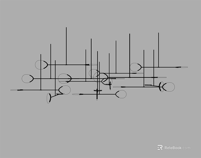 Detailed Chandelier Design Sketch With Structural Lines And Circular Components 3d model