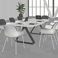 Modern Conference Room Interior With Round Table White Gray Chairs Laptop And Green Plant