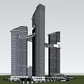 Modern Twin Tower Office Building Connected by Sky Bridge in Urban Setting With Greenery