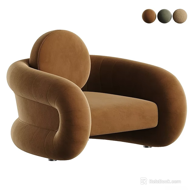 Modern Brown Single Sofa With Rounded Armrests Soft Upholstery And Curved Design 3d model 
