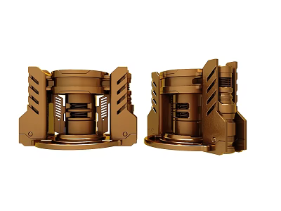 Two Brown Cylindrical Mechanical Devices With Support Frames And Spring Components 3d model
