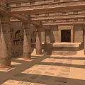 Ancient Egyptian Temple Interior With Hieroglyphic Murals Carved Columns And Stone Steps