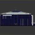 Modern Building Architecture With White Roof Blue Octagonal Center And Exterior Columns