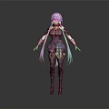 Game and Movie Character with Blue White Hair Dark Outfit Golden Decorations and Long Sleeves