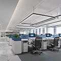 Spacious Modern Public Office Space With Desks Computers Green Plants And Large Windows