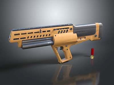 Modern Tan Black Tactical Shotgun With Rail System And Red Bullet 3d model