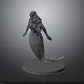 3D Mermaid Statue Figure With Detailed Tail Standing On Circular Base 3d model