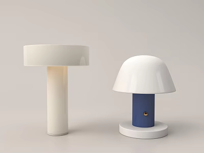 Modern Table Lamps Showcasing White Cylindrical Body Flat Shade And Blue Mushroom Shade Design 3d model