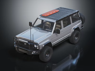 Silver Off Road Vehicle With Red Roof Rack And Large Off Road Tires 3d model