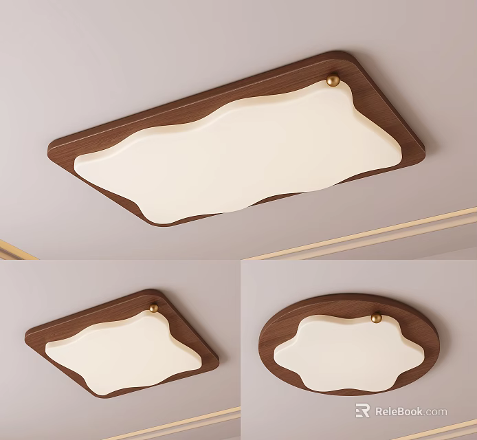 Modern Ceiling Lights With Wooden Frame White Light Panel Rectangle Round Shapes 3d model