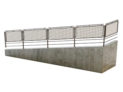 Metal Safety Fence With Perforated Panel Design On Concrete Base And Support Bars 3d model