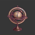 Vintage Globe Decorative Piece with Bronze Stand and Metal Rings