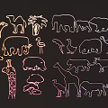 Colorful Animal Silhouette Decorative Hanging With Camel Elephant Giraffe Lion Palm Tree Black Background