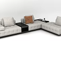 Light Gray Sectional Sofa With Tufted Design Accent Pillows And Side Table 3d model