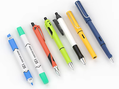 Colorful Pens With Multiple Colors And Different Designs For Office And School Use 3d model