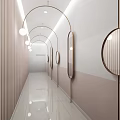 Modern Shopping Mall Lobby With Arched Design Circular Mirrors And Soft Lighting 3d model