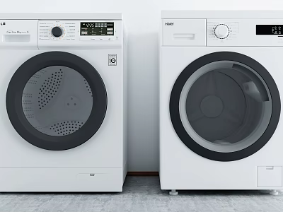 Two White Washing Machines With Control Panels And Digital Displays 3d model
