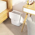 Modern Public Facility White Trash Can With Open Lid In Indoor Corner Area