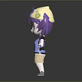 Purple Haired Cartoon Character With Bear Pattern On Blue T shirt And Headphones Hat