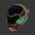 Sci Fi Helmet With Transparent Visor And Orange Geometric Patterns Grey Body Grid Texture Mechanical Components 3d model