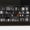 Modern Dark Bookcase With Multiple Compartments Books Vases And Decorative Items 3d model