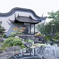 Chinese Courtyard Garden With Traditional Pavilion Pond Water Lilies Rocks And Greenery