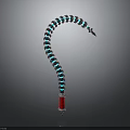 Curved Chain Like Weapon With Blue Black Rings And Red Handle