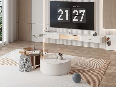 Modern Living Room Coffee Table With Marble Top Rug TV Stand And Decorations 3d model