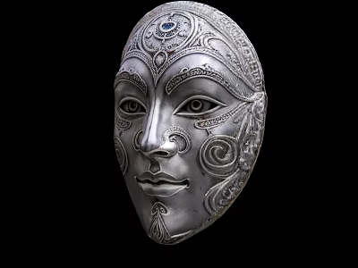 Silver Ornament Decor Set With Intricate Patterns And Blue Gemstone Facial Design 3d model