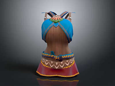 Traditional Ethnic Vest Featuring Blue Straps Brown Body Red Fringed Hem And Decorative Patterns 3d model