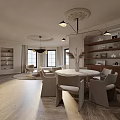 Modern Circular Living Dining Room With White Sofa Round Coffee Table Brown Chair And Chandelier