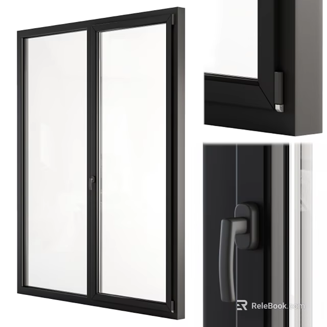 Modern Black Frame Casement Window With Glass Panel And Handle Design 3d model 