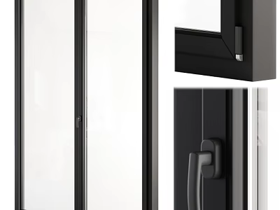 Modern Black Frame Casement Window With Glass Panel And Handle Design 3d model