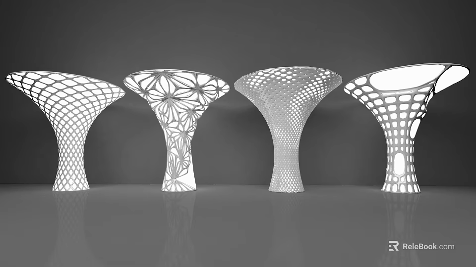 Modern Decorative Columns With Diverse Intricate Patterns Including Floral And Geometric Designs 3d model 