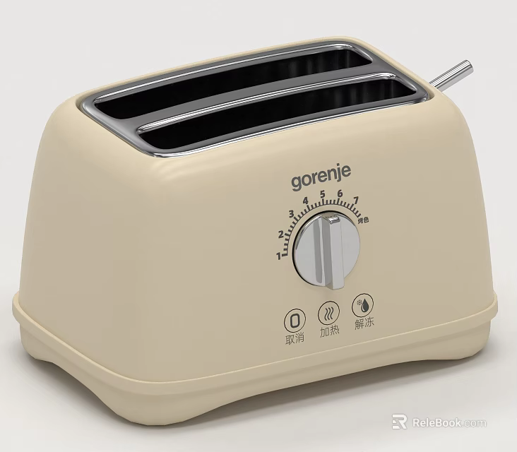 Beige Gorenje Two Slice Toaster with Control Knob and Buttons as Modern Kitchen Appliance 3d model 