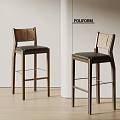 POLIFORM Modern Wooden Bar Stools With Black Seat Cushions And Backrest Design
