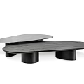 Modern Irregular Shape Coffee Table With Two Tiered Top And Black Cylindrical Legs 3d model