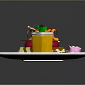 Three Assorted Desserts On White Rectangular Plate With Strawberry Cake Chocolate Cup And Yellow Square