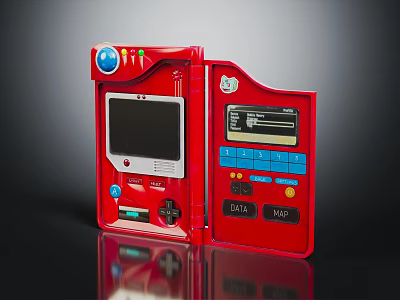 Red Handheld Game Entertainment Device with Screen Buttons CAT and MAP Features 3d model