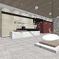 Modern Leisure Area With Circular Sofa Round Rug Stone Pillars And Wooden Walls