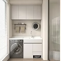 Modern Laundry Room Interior With Washing Machine Sink And Storage Cabinets 3d model