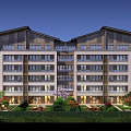 Modern Multi Story Residential Building Exterior With Green Landscaping And Courtyard