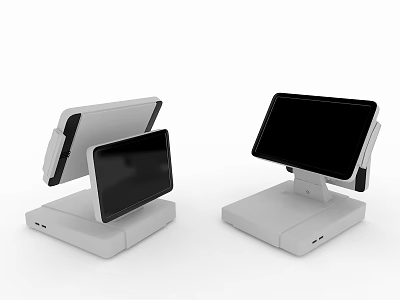 Two White Commercial Cash Registers with Dual Screens and Stable Base for Retail Business Use 3d model