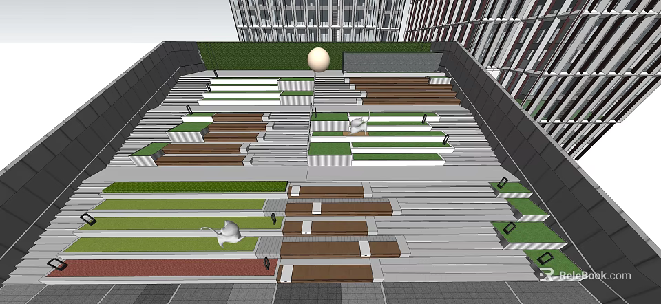 Modern Outdoor Stairs With Green And Brown Steps In Public Space Design 3d model 