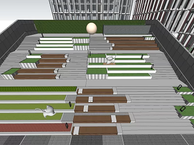 Modern Outdoor Stairs With Green And Brown Steps In Public Space Design 3d model