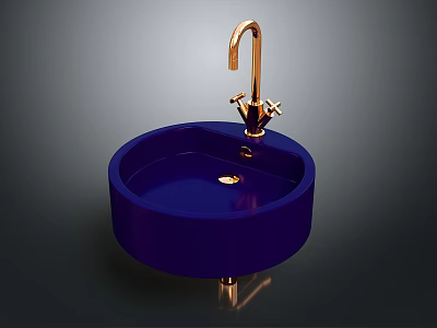 Modern Blue Sink With Gold Faucet In Sleek Contemporary Bathroom Design 3d model